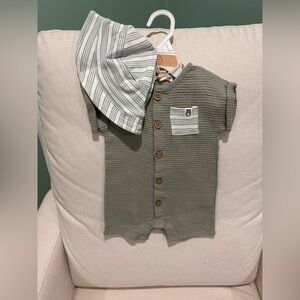 Olive Green Kids Bodysuit with Hat
